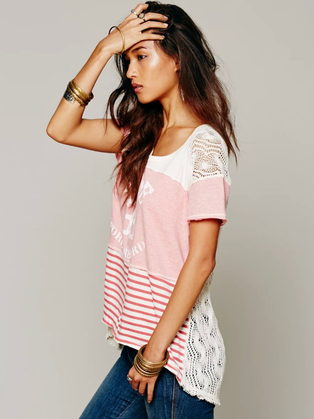 HTF We The Free People Drifter Graphic Tee Rose 23 Crochet Lace Boho Festival XS